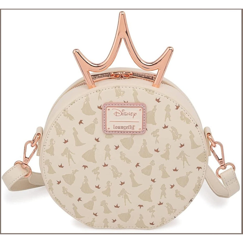 Disney Loungefly Princess Ultimate Metal Crown Crossbody Bag Rose Gold